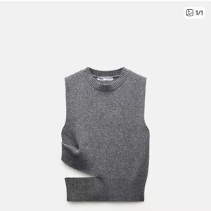 NEW Zara Charcoal Knit Sleeveless Cut Out Sweater Vest Size Small